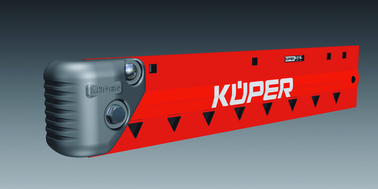 Kueper Blade Saver end guard shown on a cutting edge